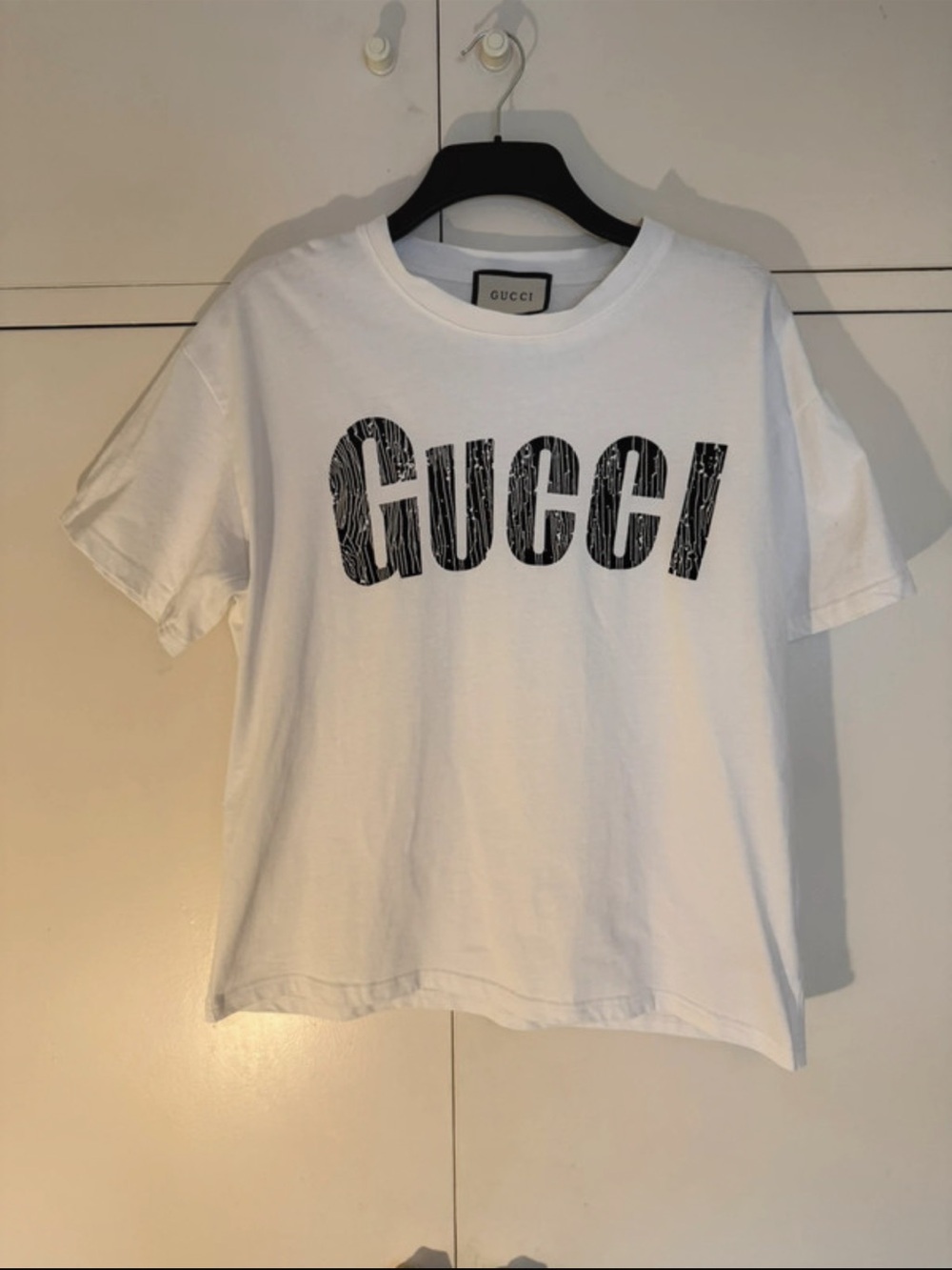 Gucci White Man  Tee with Black Textured Logo